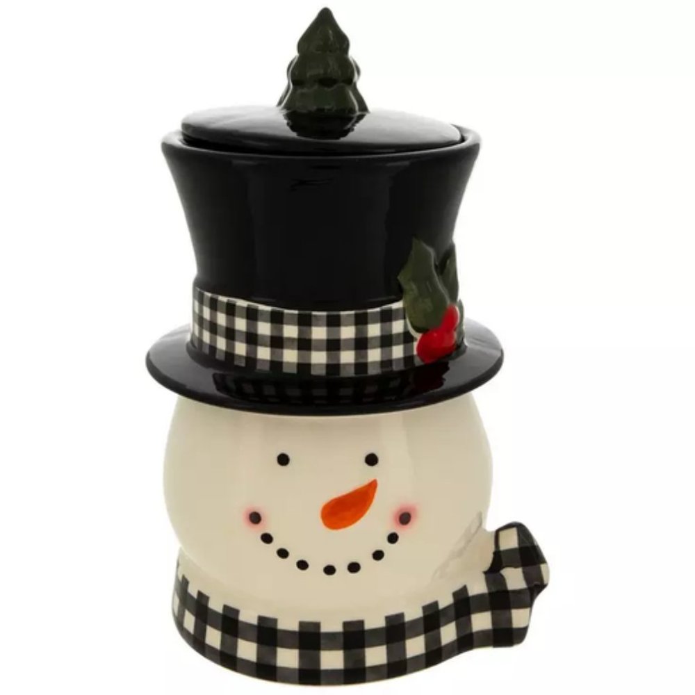 Buffalo Check Snowman Cookie Jar